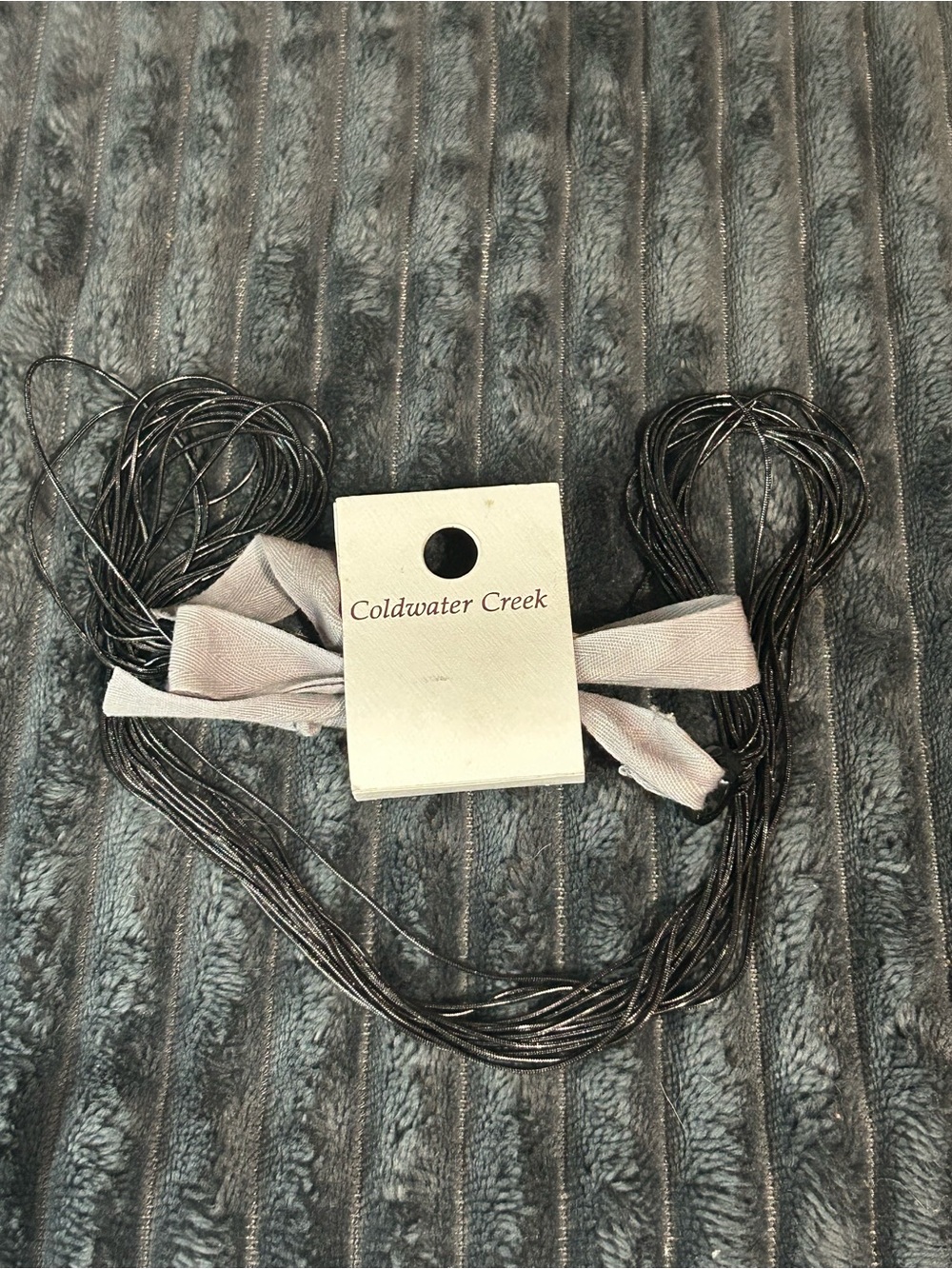 Coldwater Creek Black Multi-Strand Necklace with Gray Ribbon Accent